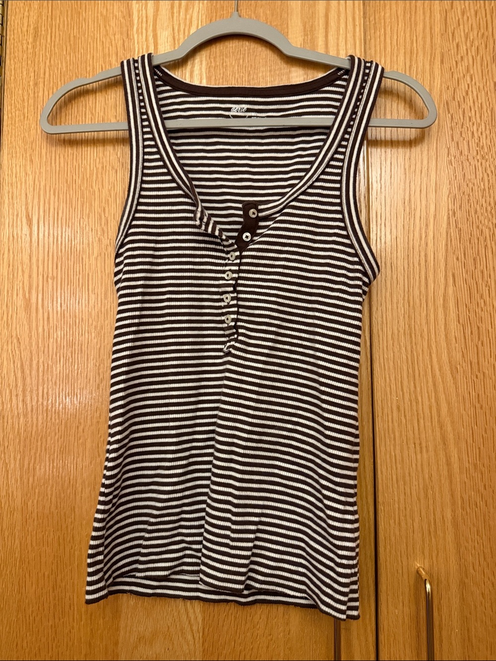 Striped Ribbed Tank Top - Brown & White